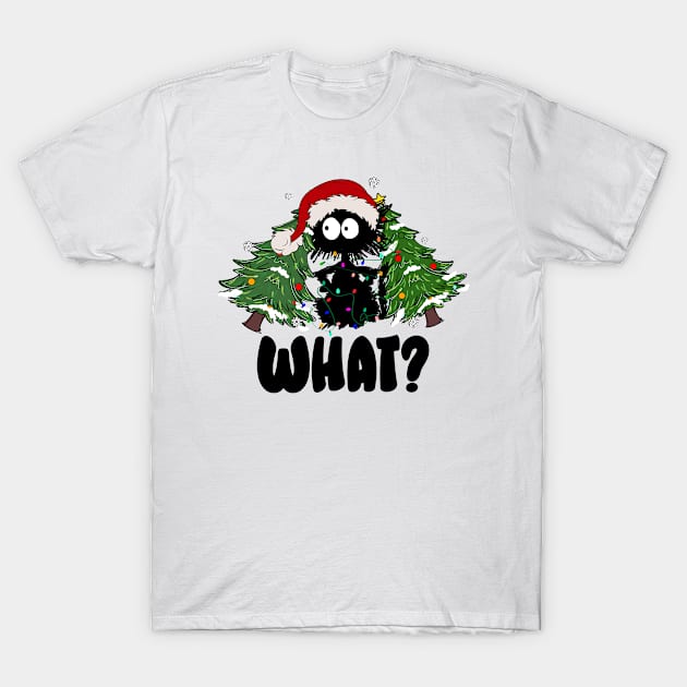 What Cat Merry Christmas, Cute Black Cat Xmas, Funny T-Shirt by PorcupineTees